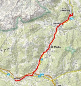 Streckenlänge 19 km - Quelle: Kompass Digital Map